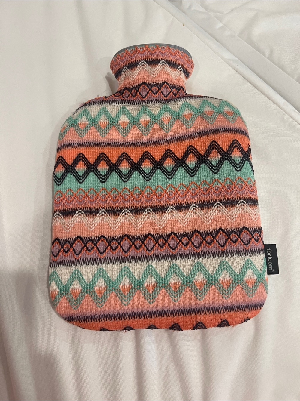 Patterned Coral & Mint Hot Water Bottle